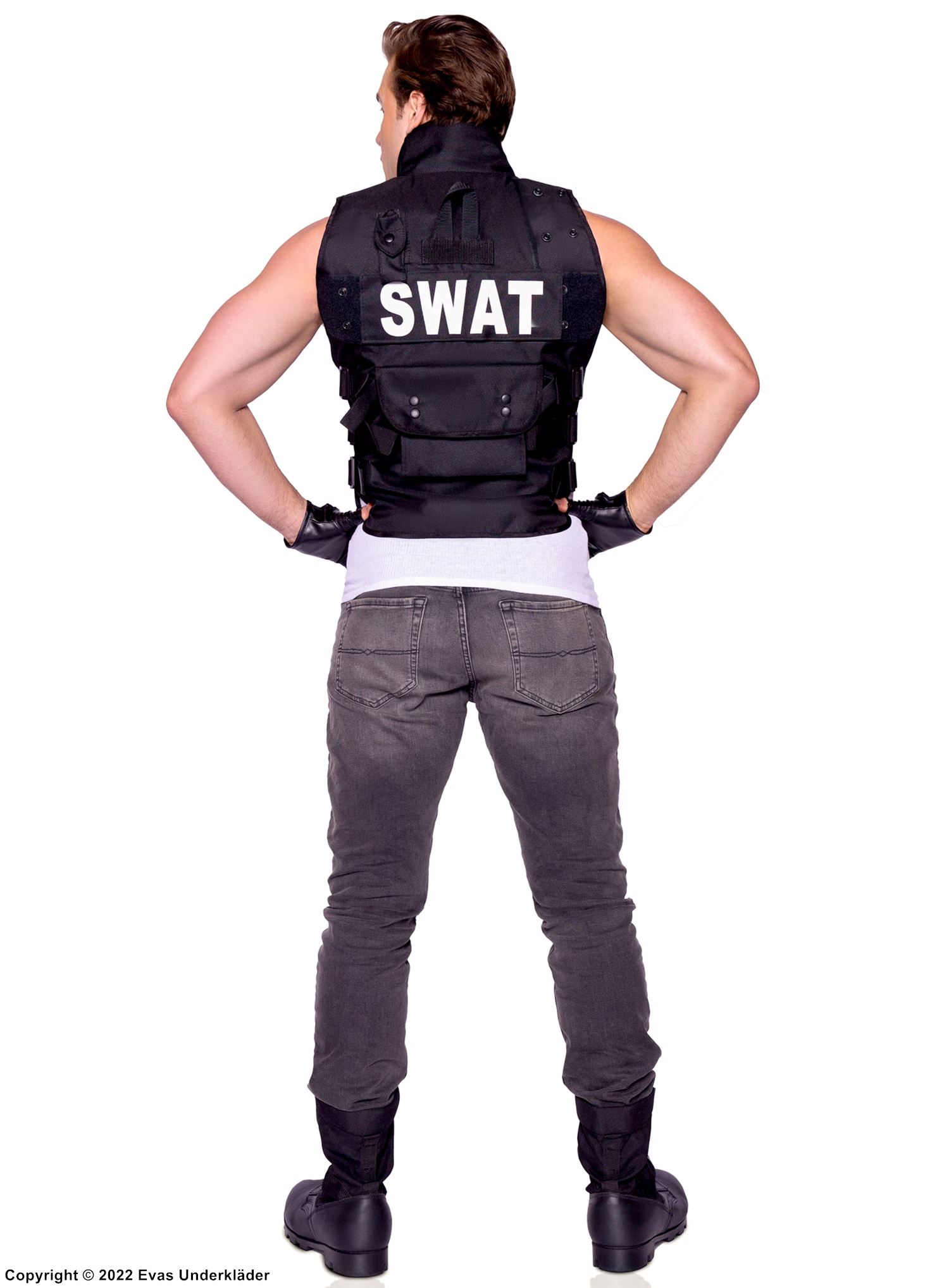 SWAT-officer, maskerad-väst med fickor och dragkedja på framsidan